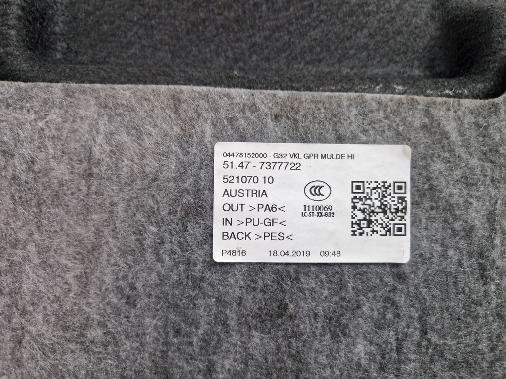 [MTD-499958] Alfombra de maletero BMW Serie 6 G32 GT 2.0 620d B47D20B 7377722
